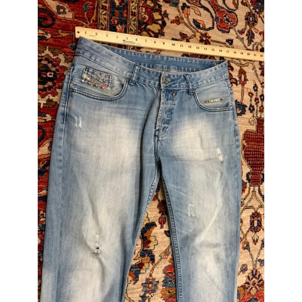 Diesel Industry Jeans Light Wash Slim Fit Zip Pocket Distressed Size 34